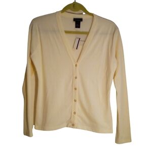 Warehouse Nylon V-Neck Long Sleeves Button Down Cardigan USA 12 NWT $34 Yellow